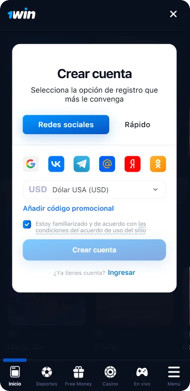 Registro en 1Win Balloon