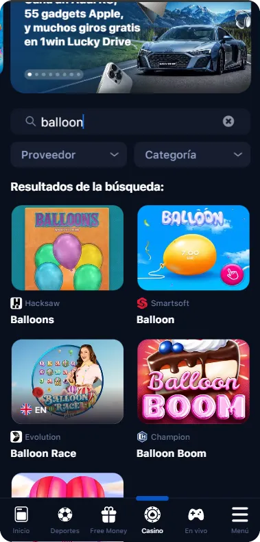 Juego de búsqueda 1Win Balloon